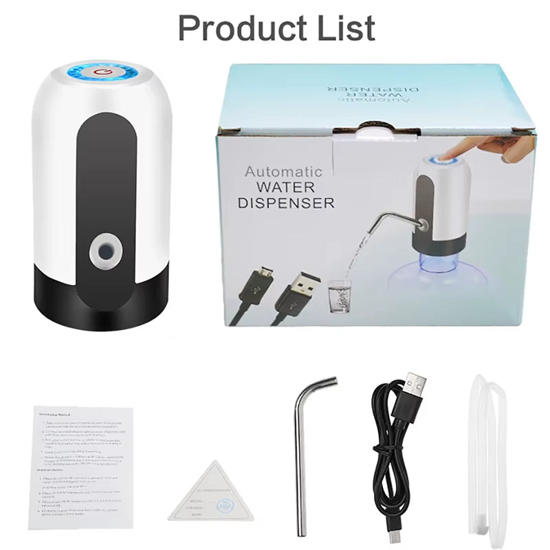 Portable Automatic Drinking Water Pump with Switch and USB Charging Mini Electric Water Dispenser for Universal 5 Gallon Bottle